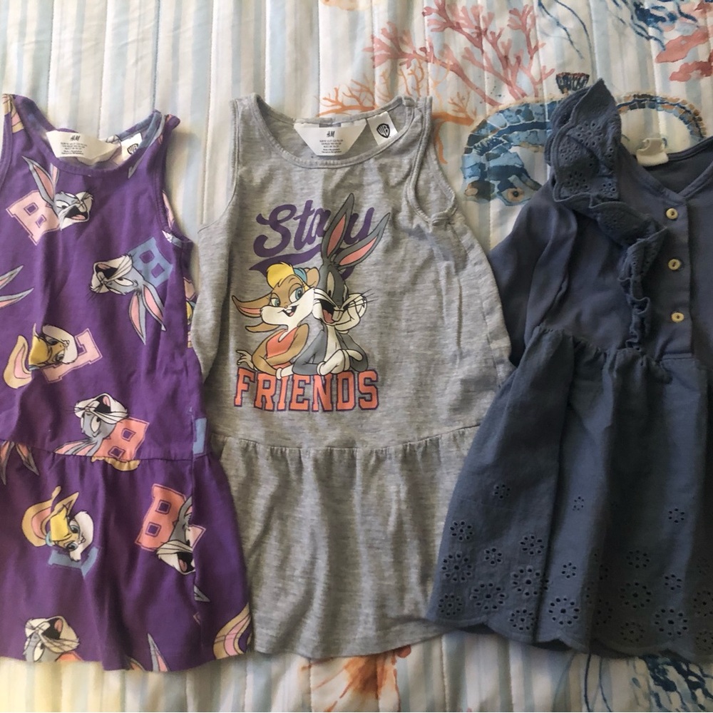 Kids Cartoon Character Dresses - Purple, Gray, and Blue